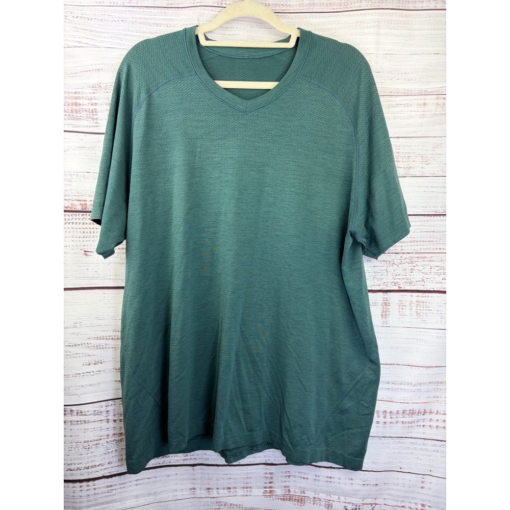 Lululemon Metal Vent Tech V-Neck Shirt Men XXL Dark Green Heathered Short Sleeve